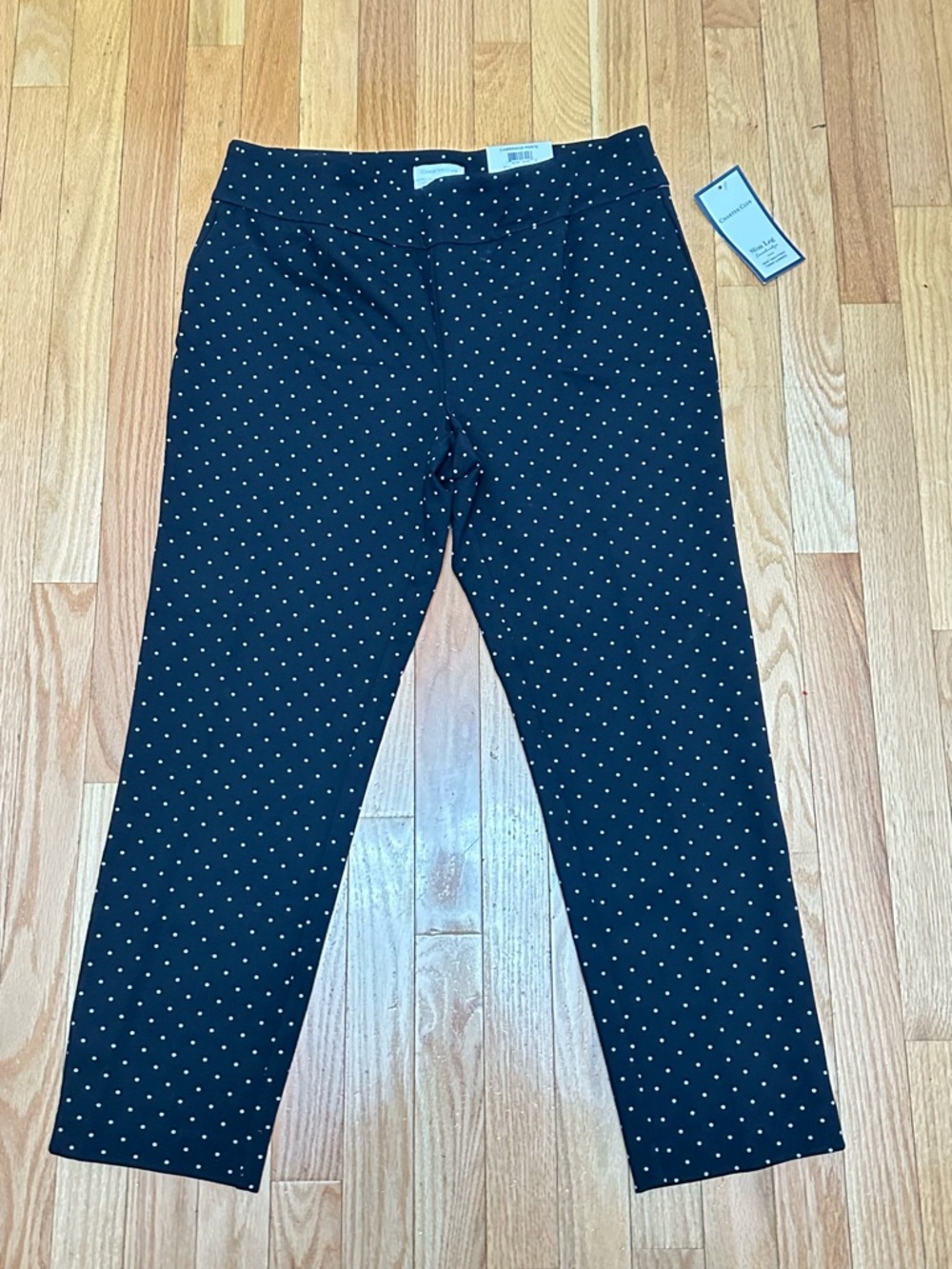 Charter Club Black Straight-Leg Pants with White Polka Dots